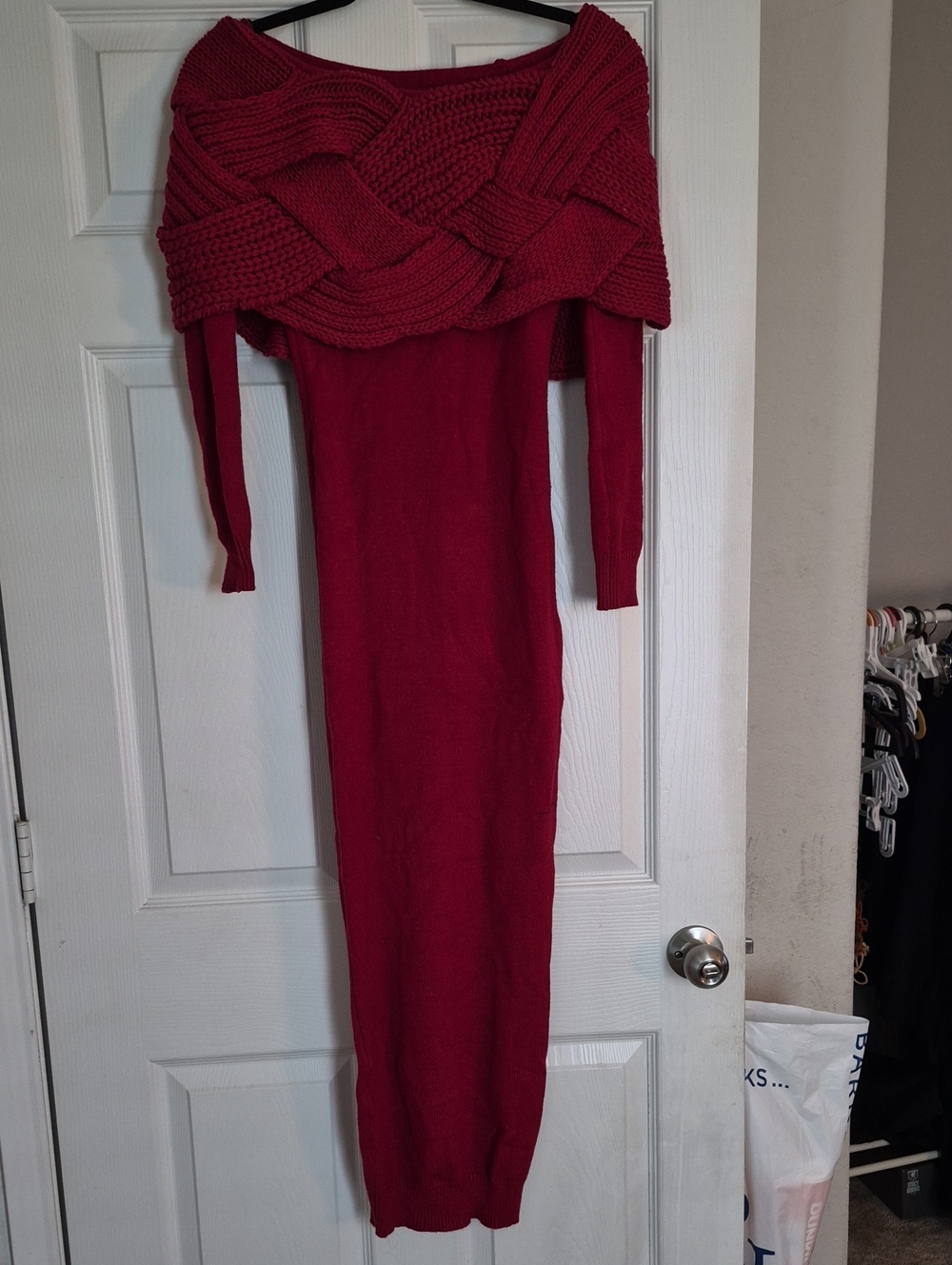 JLUXLABEL Ribbed Cable Knit Off- Shoulder Sweater Dress - Red